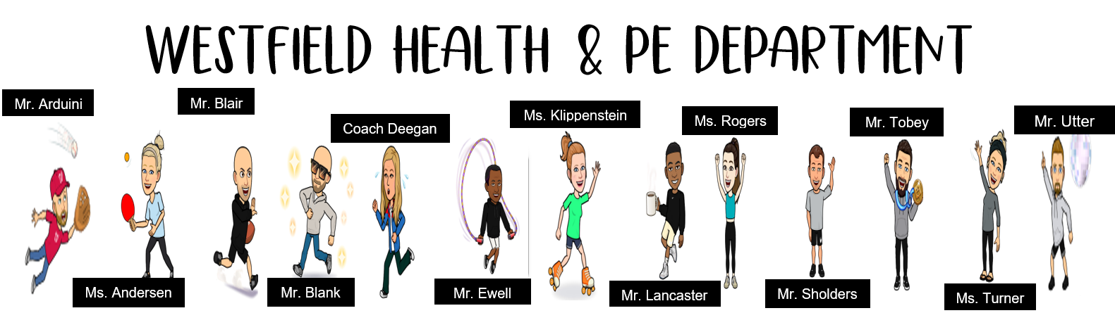 Bitmoji characters for each member of the health and PE staff 