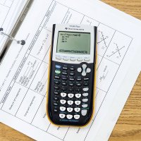 calculator on top of math worksheets